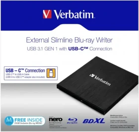 VERBATIM Slimline černá / Blu-ray + DVD externí vypalovačka / USB 3.1 Gen. 1 / USB-C (43889)