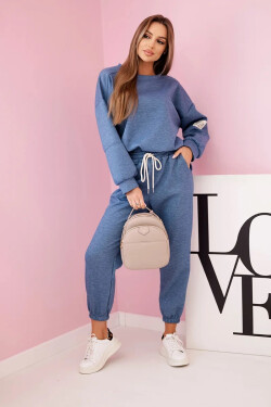 Komplet teplákové + kalhoty máslová látka denim melír UNI