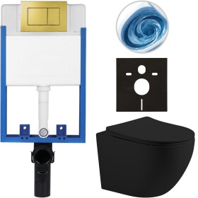 CERANO - Kompletní WC set Profi/Cesso - černá matná - WC tlačítko Classic/Zlatá - pro zazdění - 49x36 CER-512031
