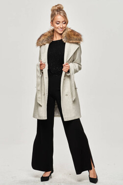 Šedý dámský kabát kožešinou model 15834449 šedá Ann Gissy