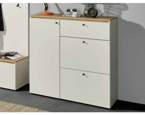 Úložná komoda/botník Lime 102 cm, béžový kašmír/dub evoke
