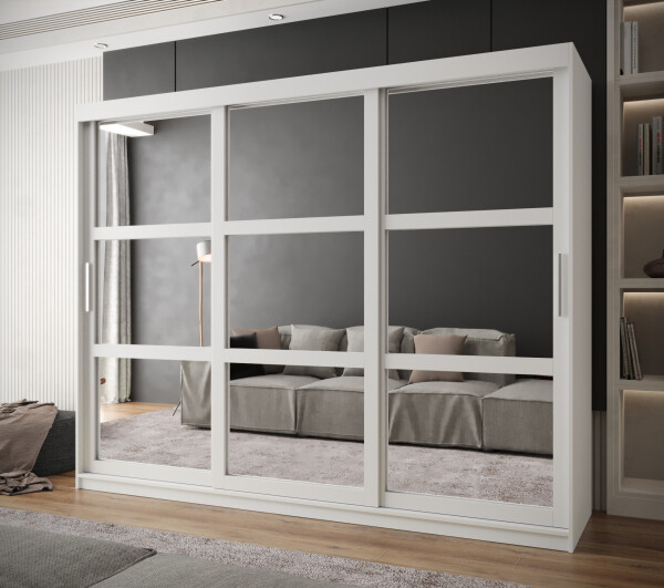 Šatní skříň Abi Miror Barva korpusu: Bílá, Rozměry: 250 cm, Dveře: Bílá