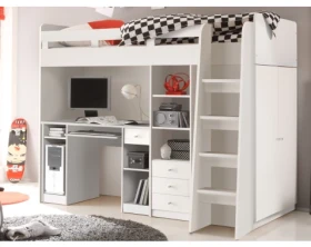 Zvýšená úložná postel se stolkem Unit 90x200 cm, bílá