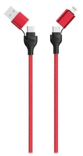 2GO černá, červená / Nabíjecí kabel 4v1 / USB-A, USB-C - USB-C, Lightning / 1,2 m (797370)