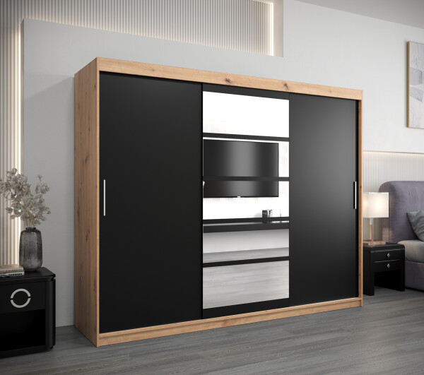 Šatní skříň Abi Ro1 Barva korpusu: Dub artisan, Rozměry: 250 cm, Dveře: Černá