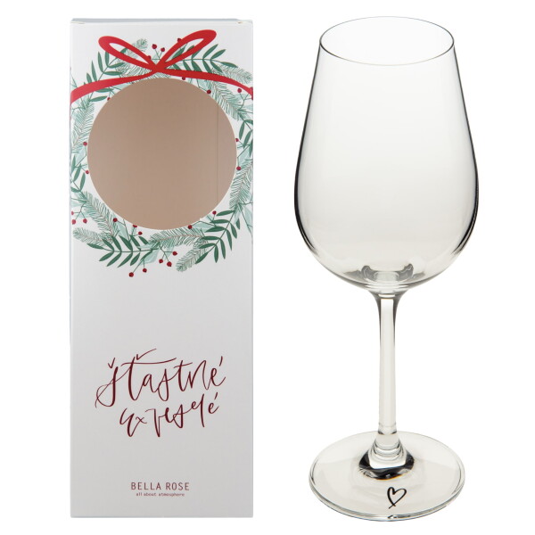 Bella Rose Sklenice na víno Srdíčko + vánoční krabička, čirá barva, sklo, 350 ml