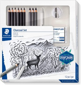 Staedtler Staedtler, 61 100C, Charcoal Set, sada grafitových tužek a uhlů Mars Lumograph s příslušenstvím, 12 ks