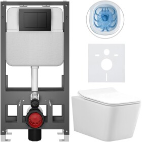 CERANO - Kompletní WC set Basic/Forte - bílá lesklá - WC tlačítko Maxio/Černá - volně stojící - předstěnová instalace - 51x36 CER-8050BD86127