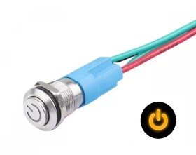 LED vodotěsný přepínač s vystouplým hmatníkem 12 mm - Žlutý, 12 - 24V