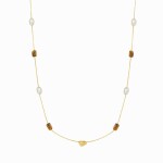 Dlouhý náhrdelník se sladkovodními perlami a tygřím okem, Hnědá Bílá 82 cm