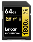 Lexar Professional 1800x SDXC 64GB / Paměťová karta / UHS-II U3 / V60 / Class 10 / čtení: 270 MB/s / zápis: 180 MB/s (LSD1800064G-BNNNG)