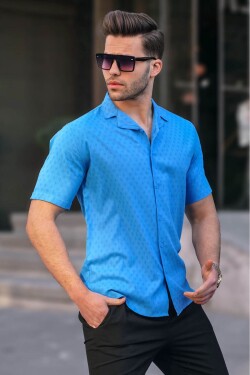 Madmext Blue Slim Fit 100% Cotton Short Sleeve Men's Shirt 5585