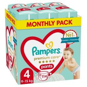 Pampers Premium care 4 Pants, 114ks, 9-15kg (měsíční balení)