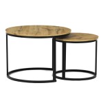 Stůl konferenční, set 2 ks, MDF deska, dekor divoký dub, kovová podnož, černý lak