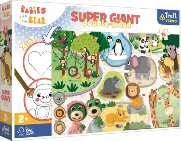 Trefl - Puzzle - Oboustranné puzzle Treflíci a mláďata v ZOO SUPER GIANT