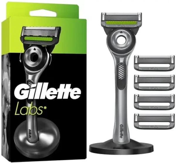 Gillette Labs stříbrné / Holítko / 5 čepelí / stojánek (8700216674508)
