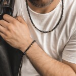Pánský korálkový náhrdelník Giorgio Gold - 6 mm přírodní matný onyx, Černá 55 cm