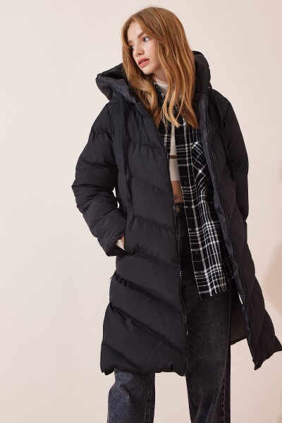 Happiness İstanbul Women's Black Hooded Long Puffer Coat