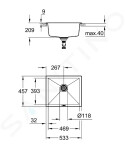 GROHE - Dřezy Kompozitní dřez K700 s odtokem, 533x457 mm, granitová černá 31654AP0