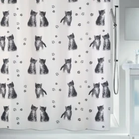 Spirella KITTY Paw bílý / Sprchový závěs / motiv kočky / 180 x 200 cm / polyester