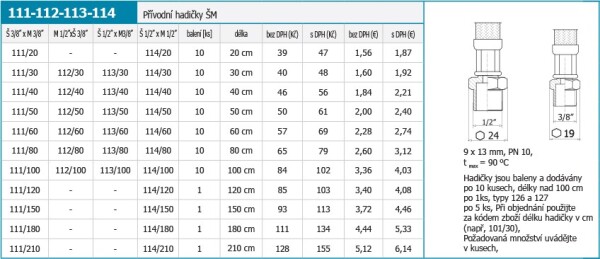 NOVASERVIS - Nerezová hadička Š3/8" x M1/2"-50cm 112/50