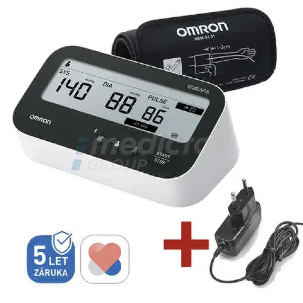 OMRON M4 Comfort AFib bílá / Digitální tonometr se síťovým zdrojem (8595145035380)