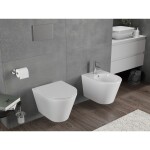 MEXEN/S - Rico Závěsná WC mísa Rimless Tornado včetně sedátka s slow slim, duroplast, bílá lesk 30720300T