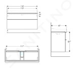 GEBERIT - Smyle Square Umyvadlová skříňka, 1184x470x617 mm, 2 zásuvky, pískově šedá 500.355.JL.1