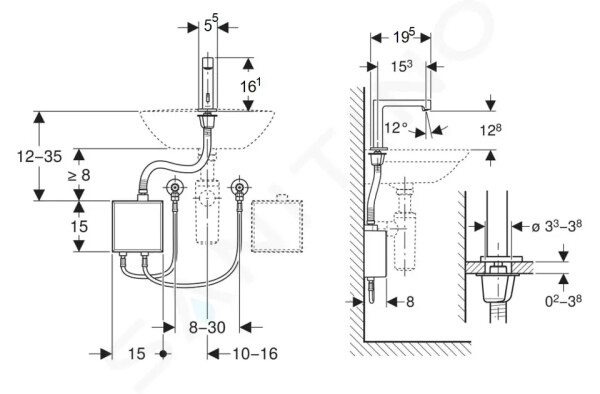 GEBERIT - Brenta Elektronická termostatická umyvadlová baterie, síťové napájení, easy to clean, kartáčovaný nerez 116.177.SN.1