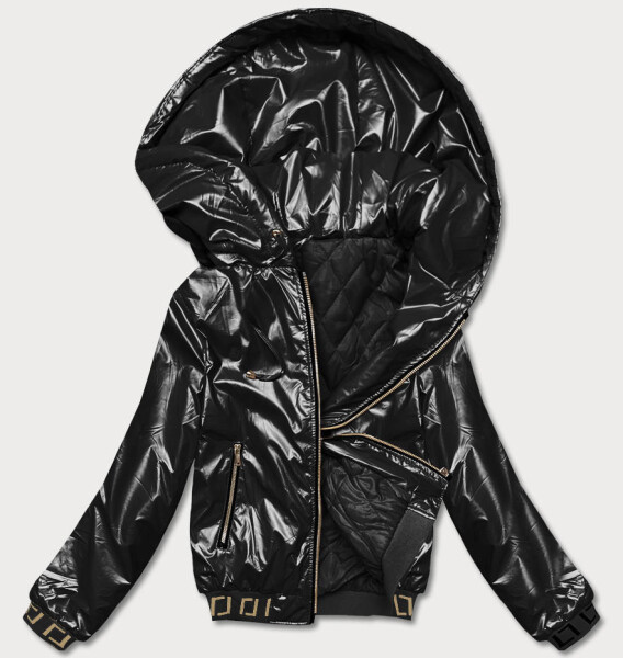 Krátká černá dámská bunda kapucí (B8077-1) odcienie czerni