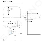 GEBERIT - Smyle Square Umyvadlo 750x480x165 mm, s přepadem, bez otvoru pro baterii, bílá 500.249.00.2