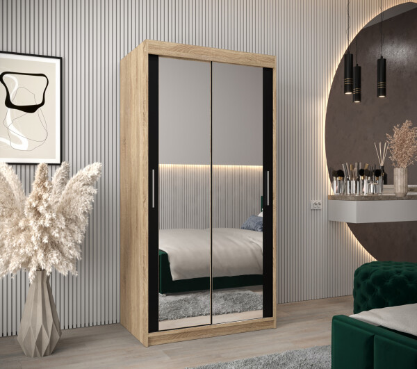 Šatní skříň Abi T3 Barva korpusu: Dub Sonoma, Rozměry: 100 cm, Dveře: Černá