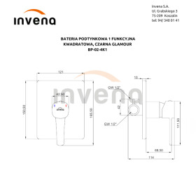 INVENA - 1-cestná podomítková baterie GLAMOUR černá TREND BP-02-4K1-V