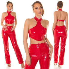 Sexy top Koucla Latexlook Neck Crop Top red M