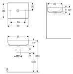 GEBERIT - VariForm Umyvadlo na desku 55x40 cm, bez přepadu, bez otvoru pro baterii, bílá 500.779.01.2