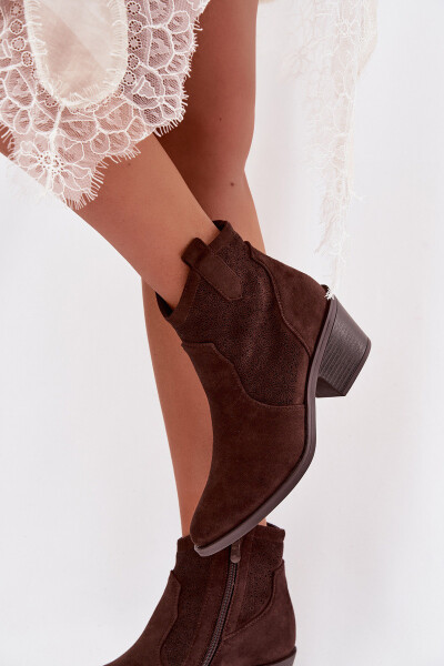 Dámské perforované kotníkové boty na podpatku S.Barski HY61-8013 Čokoládové 38