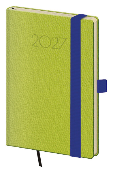 Týdenní diář 2027 Helma kapesní New Praga zelený s gumičkou