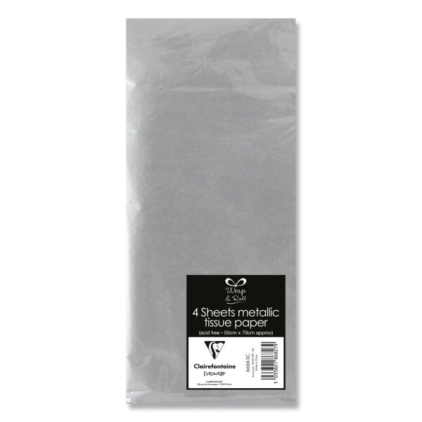 CLAIREFONTAINE hedvábný papír - stříbrný, 4 ks, 50x70 cm