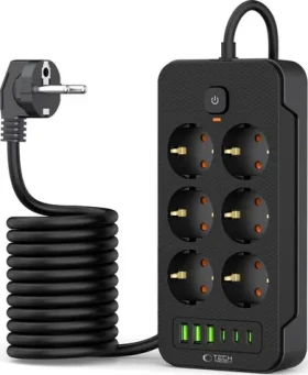 Tech-Protect Prodlužovací kabel 6 zásuvek černá / Prodlužovací kabel / 6x zásuvka / 2 m (5906302310586)