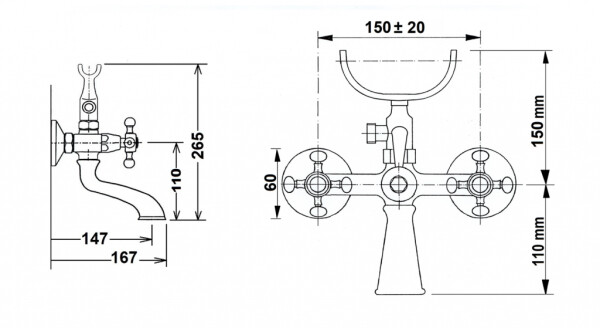 SAPHO - ANTEA nástěnná vanová baterie kompletní, chrom 3011