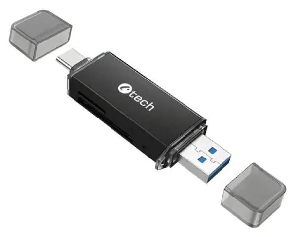 C-TECH UCR-02-AL černá / Čtečka paměťových karet / USB 3.0 / SD, micro SD / USB-A + USB-C (UCR-02-AL)