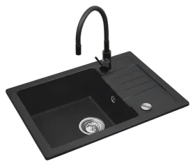 MAIDSINKS Set dřezu BALI 1B1D černý s baterií Flessi / Pyragranit / 62x44 cm / 1 vanička s odkapem (070 242 101FB)