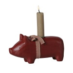 Maileg Svícen Wooden Red Pig Medium, červená barva, dřevo