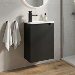 CERANO - Umyvadlová skříňka pro WC Sora - černá matná + umyvadlo z lit. mramoru - bílá matná - 40x57,5x22 CER-999983