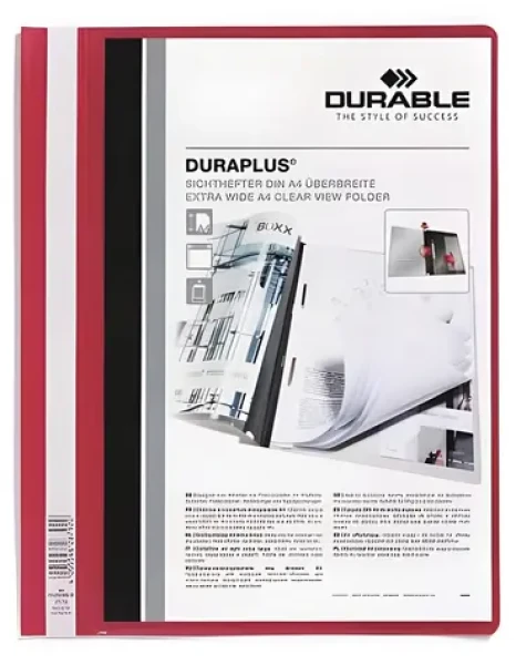 Durable Duraplus červená / Rychlovazač / A4 / Průhledná kapsa / Kovová spona (257903)