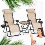 Sada 2 polohovacích zahradních židlí se stolem - béžová