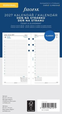 Kalendářní náplň do diáře FILOFAX 2027, osobní, denní, linky, CZ/SK