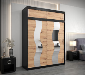 Šatní skříň Abi Se s nástavcem Barva korpusu: Černá, Rozměry: 180 cm, Dveře: Dub artisan