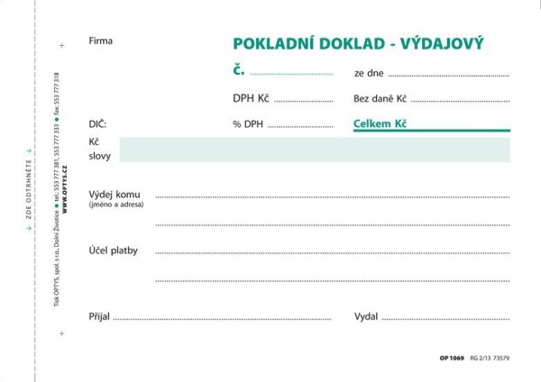 Výdajový doklad jedn., s DPH, A6, 100 l., NCR