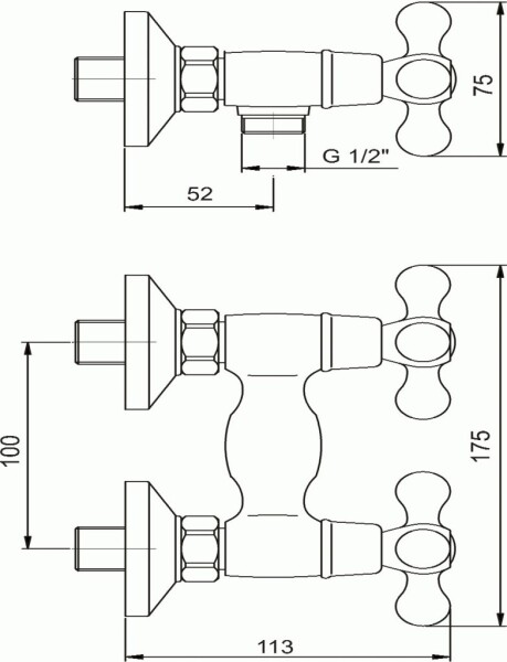 Sprchová baterie bez příslušenství 100 mm Retro II chrom NOVASERVIS 99164/1,0